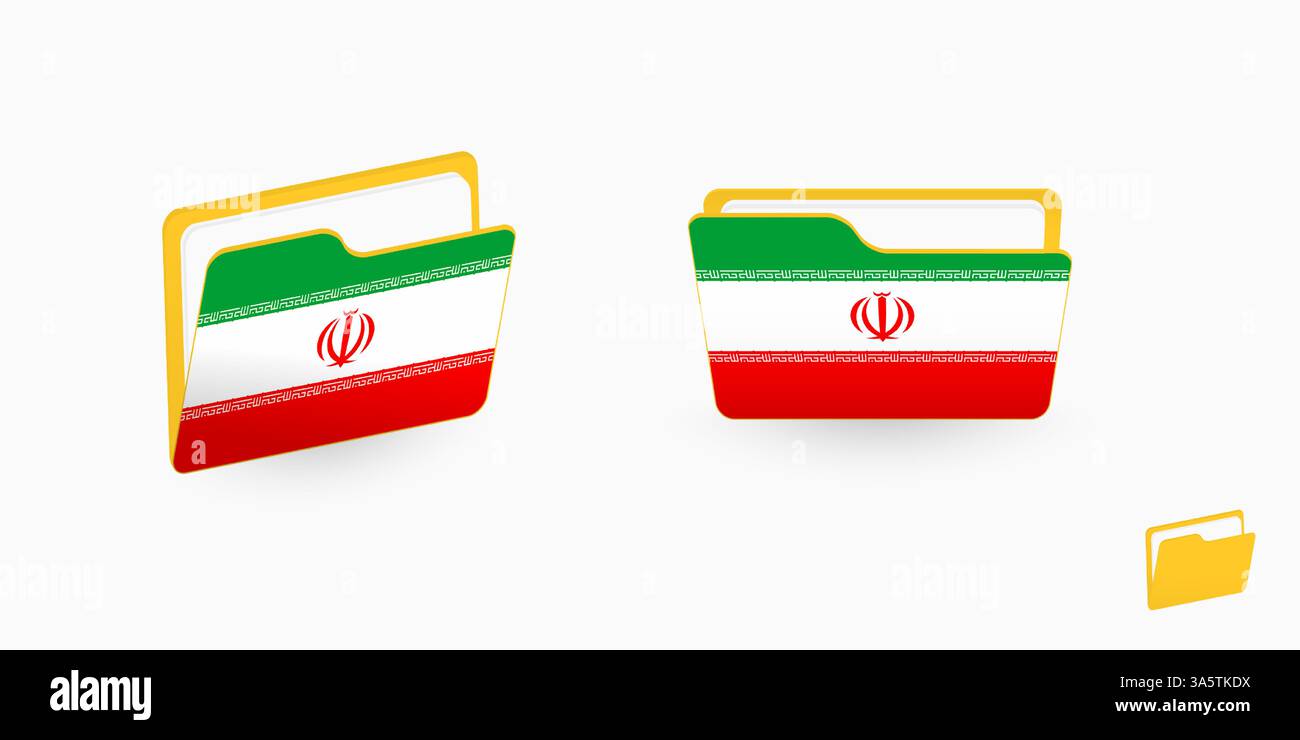 Iran flag on two type of folder icon. Vector illustration. Stock Vector