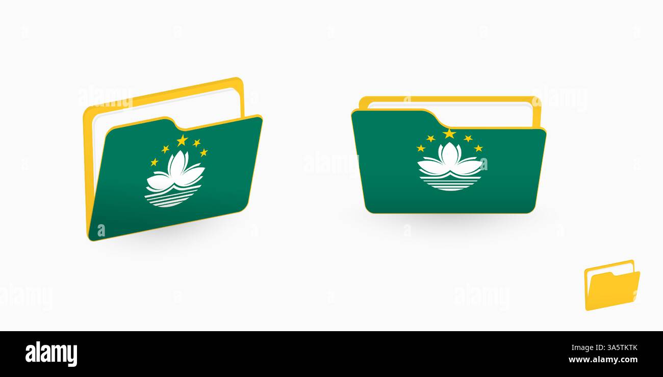 Macau flag on two type of folder icon. Vector illustration. Stock Vector