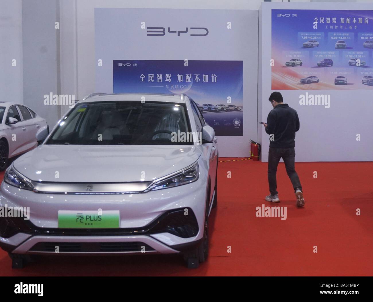 HANGZHOU, CHINA - MARCH 24, 2025 - The BYD stand at an exhibition in ...