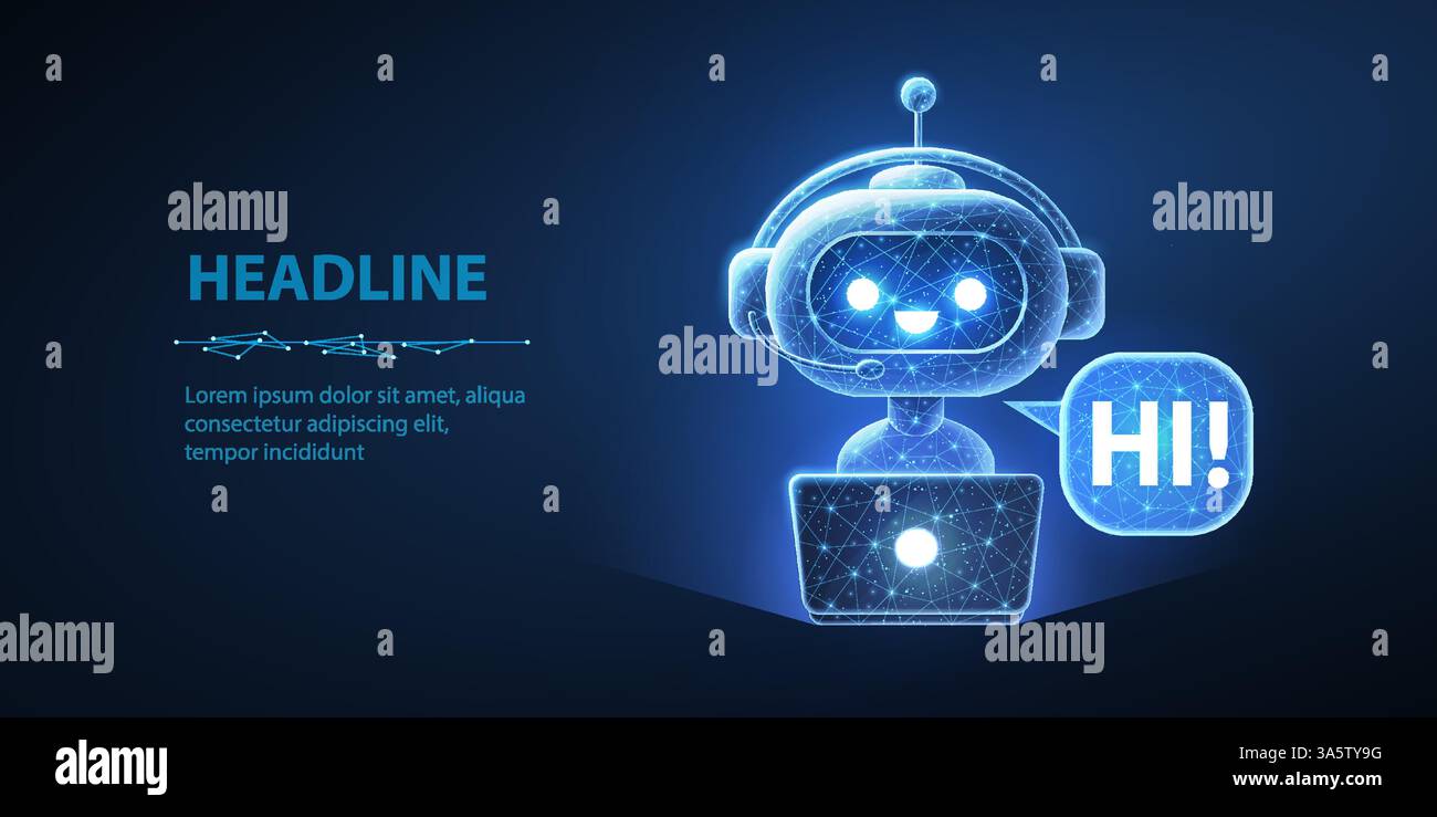 Abstract digital robot assistant. Chatbot AI, virtual service, customer support. Stock Vector