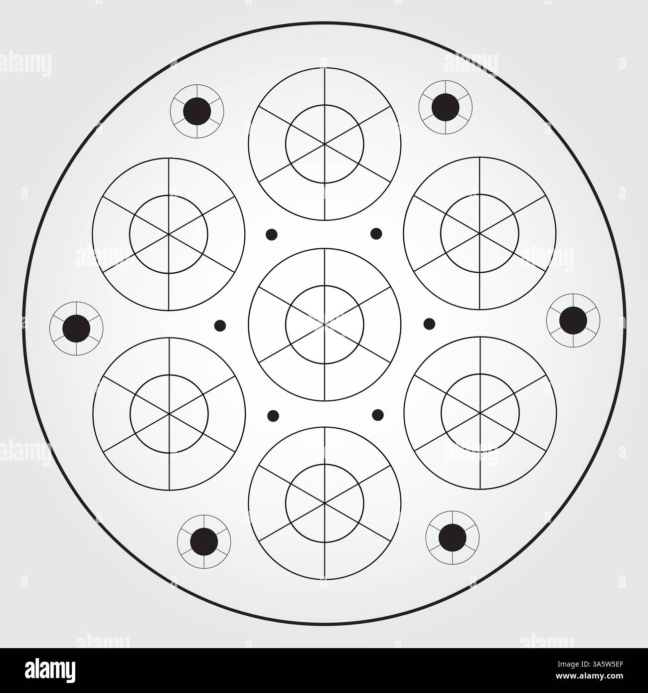 Rose Window Illustration, Black and White Vector on Light Background Stock Vector