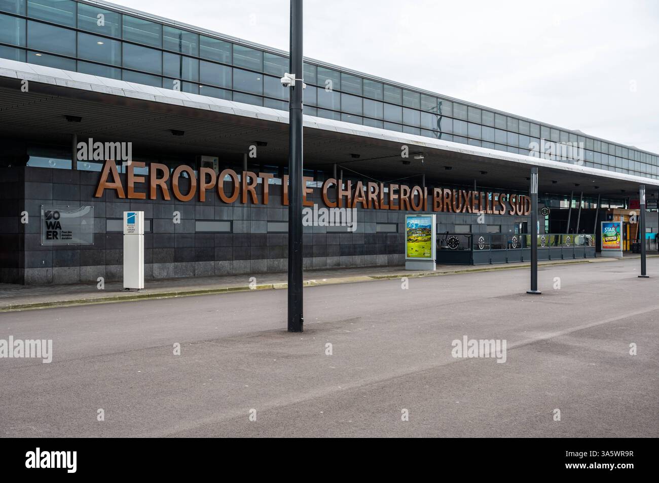 Charleroi Airport, Belgium - March 20, 2023 - Sign and terminal of the ...