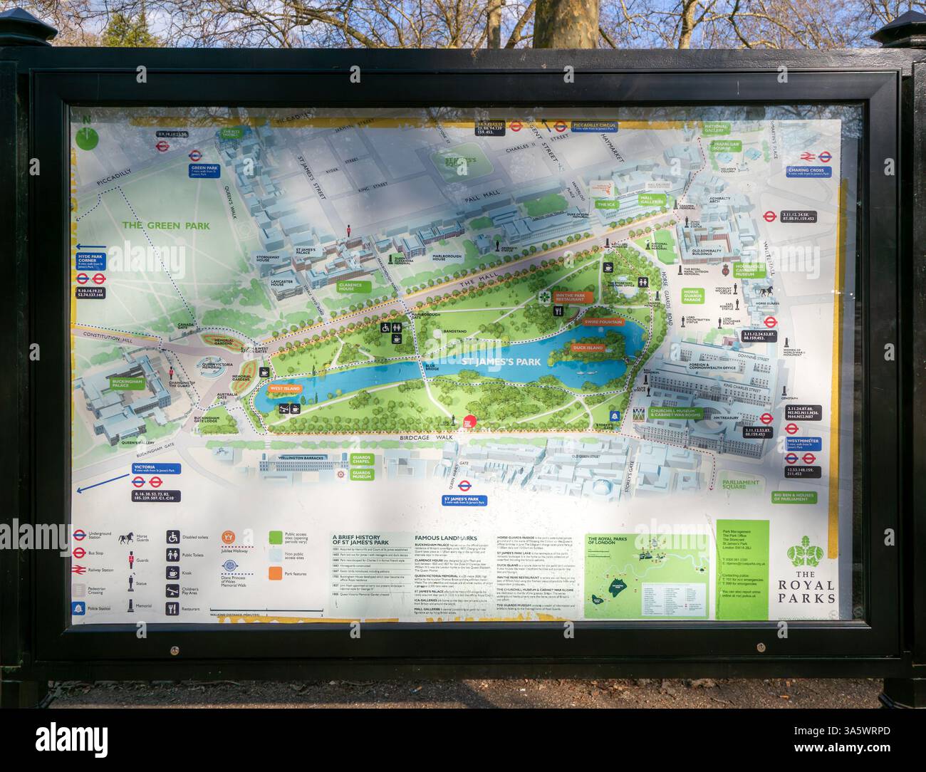 Map and information about St James's Park, London, England, UK Stock ...