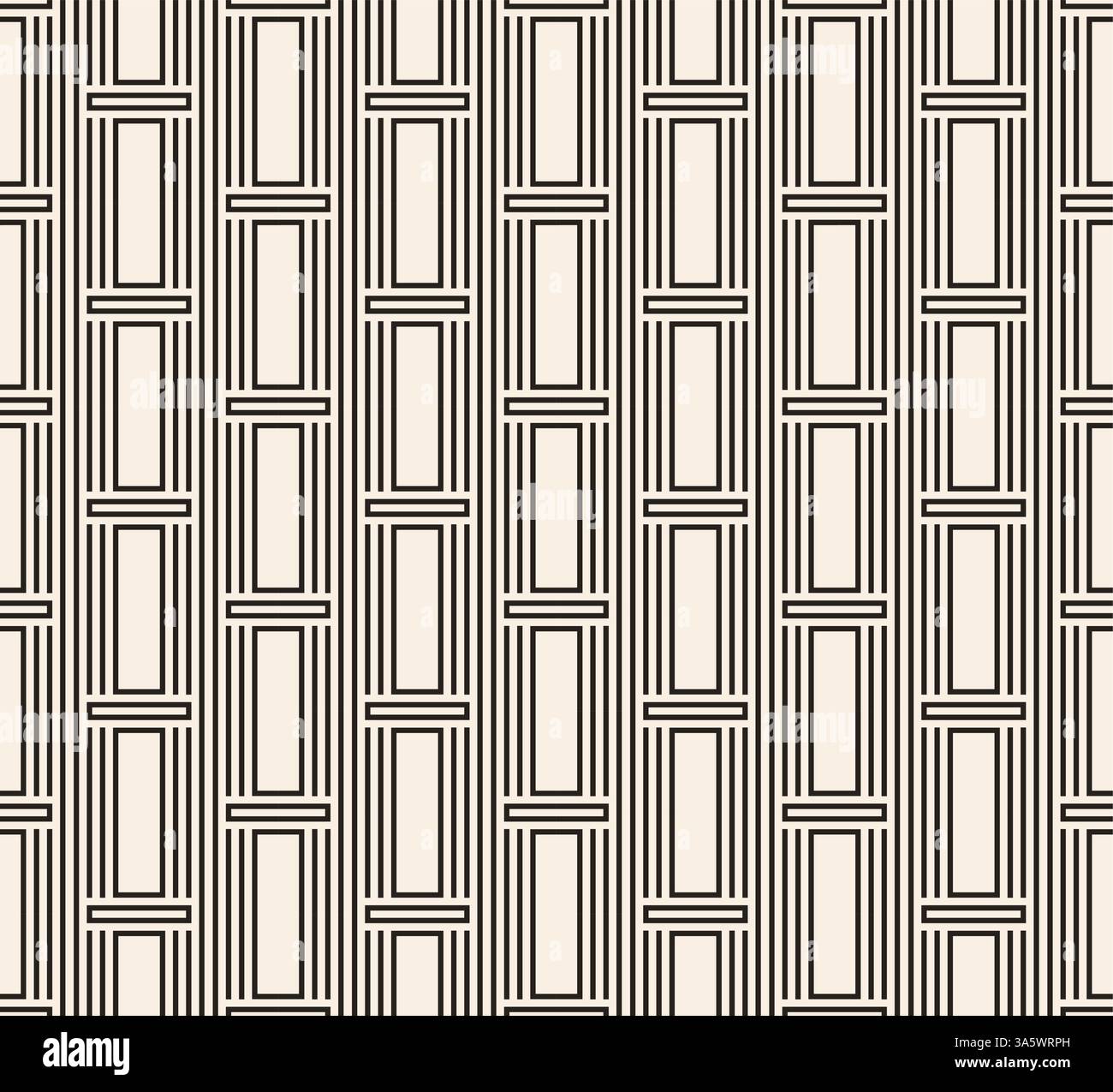 Ornamental black lines rectangles seamless pattern. Chess order vertical linear rectangles. Stock Vector
