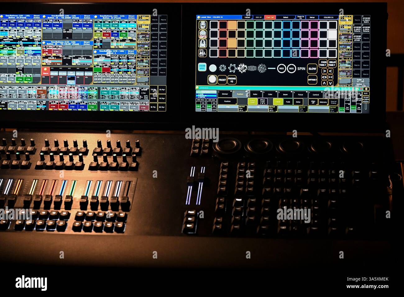 Control panel for lighting design in a stage production during a ...