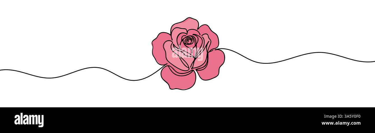 Rose one line art. Continuous line drawing of rose flower. Hand drawn ...