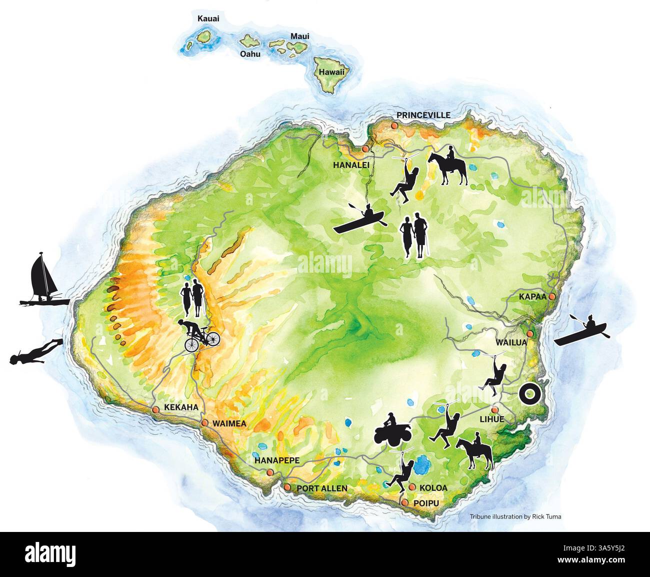 July 30, 2007 - Kauai, the 555-square-mile Hawaiian island offers plenty of active pursuits. In fact, Kauai might just be the worldÃÆ’Ã‚Â­s greatest adventure island. (Rick Tuma/Chicago Tribune/MCT) (Credit Image: © Rick Tuma/MCT/ZUMAPRESS.com) Stock Photo
