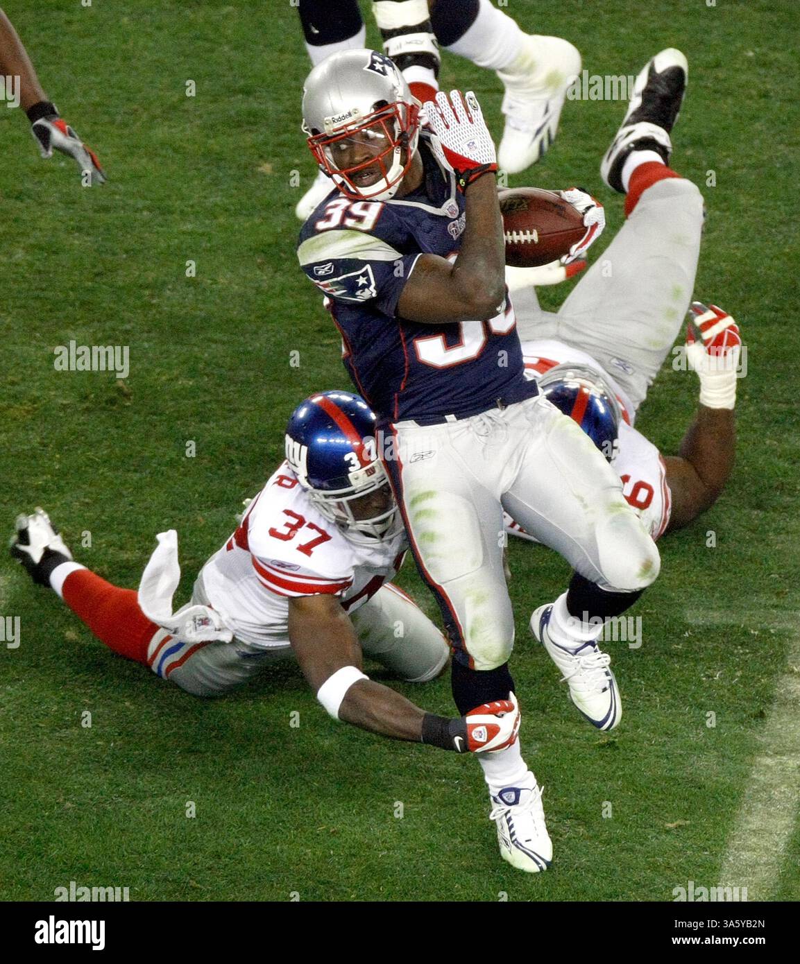 New England Patriots Laurence Maroney leaps in the air while