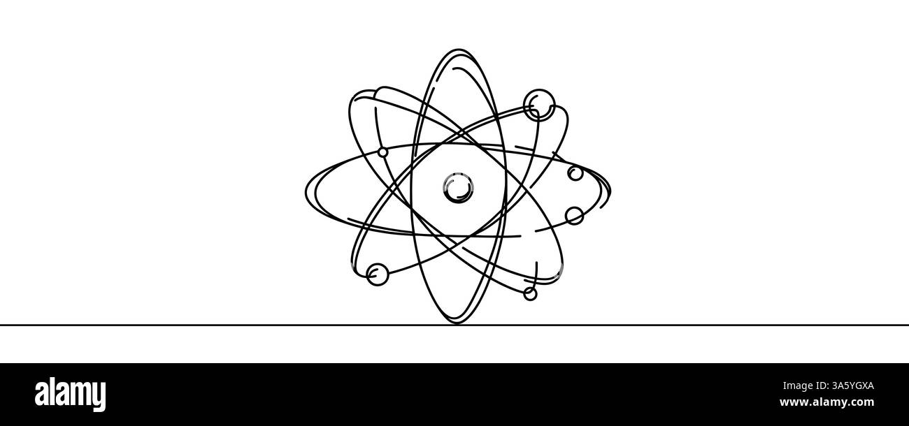 Atom molecule one continuous line design. Decorative elements drawn on a white background. Stock Vector