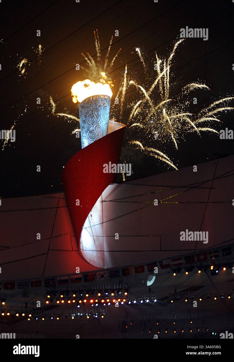 The olympic flame burns national stadium 2008 olympic games hi-res ...
