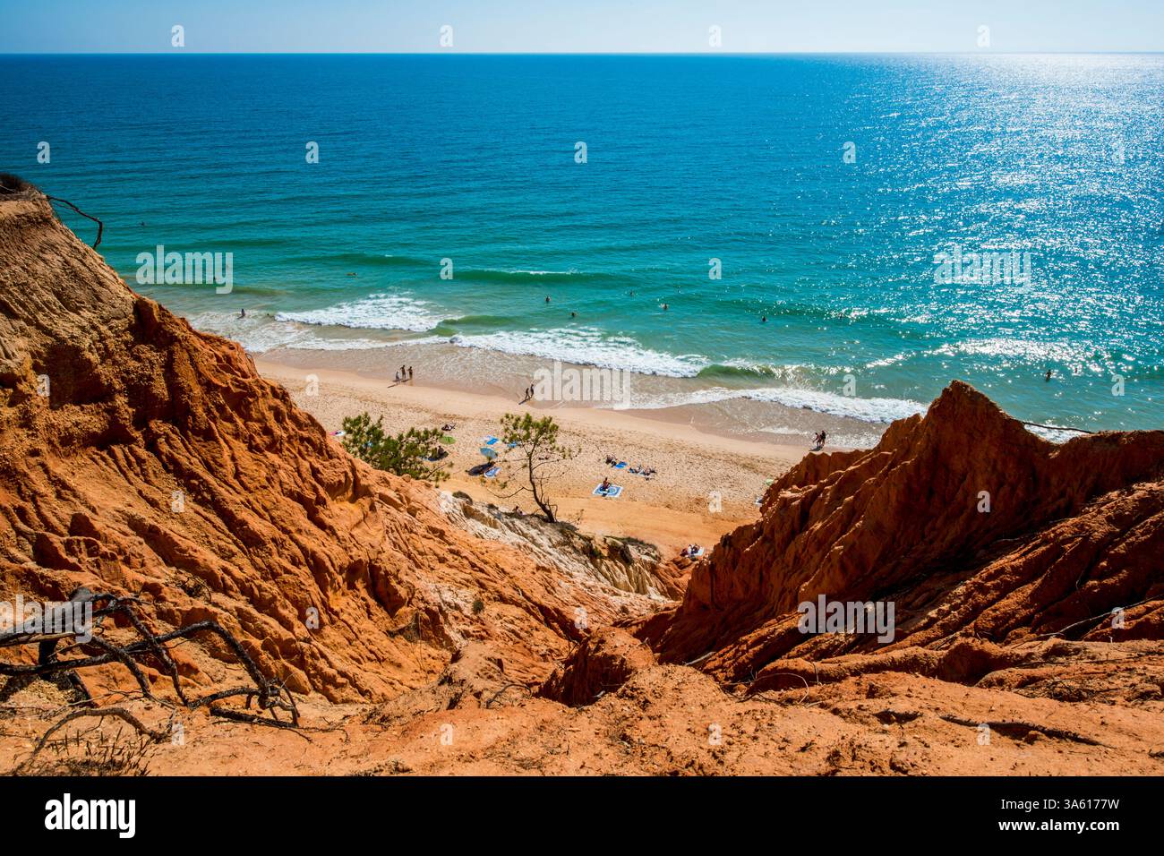 Red sandstone cliffs of Praia da Falésia, Albufeira district, southern, portugal Stock Photo