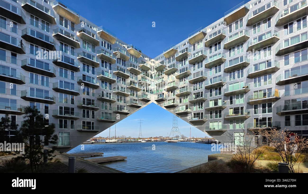Sluishuis, modern apartment building in Steigereiland of Amsterdam, Netherlands - Smartphone Captured Stock Image