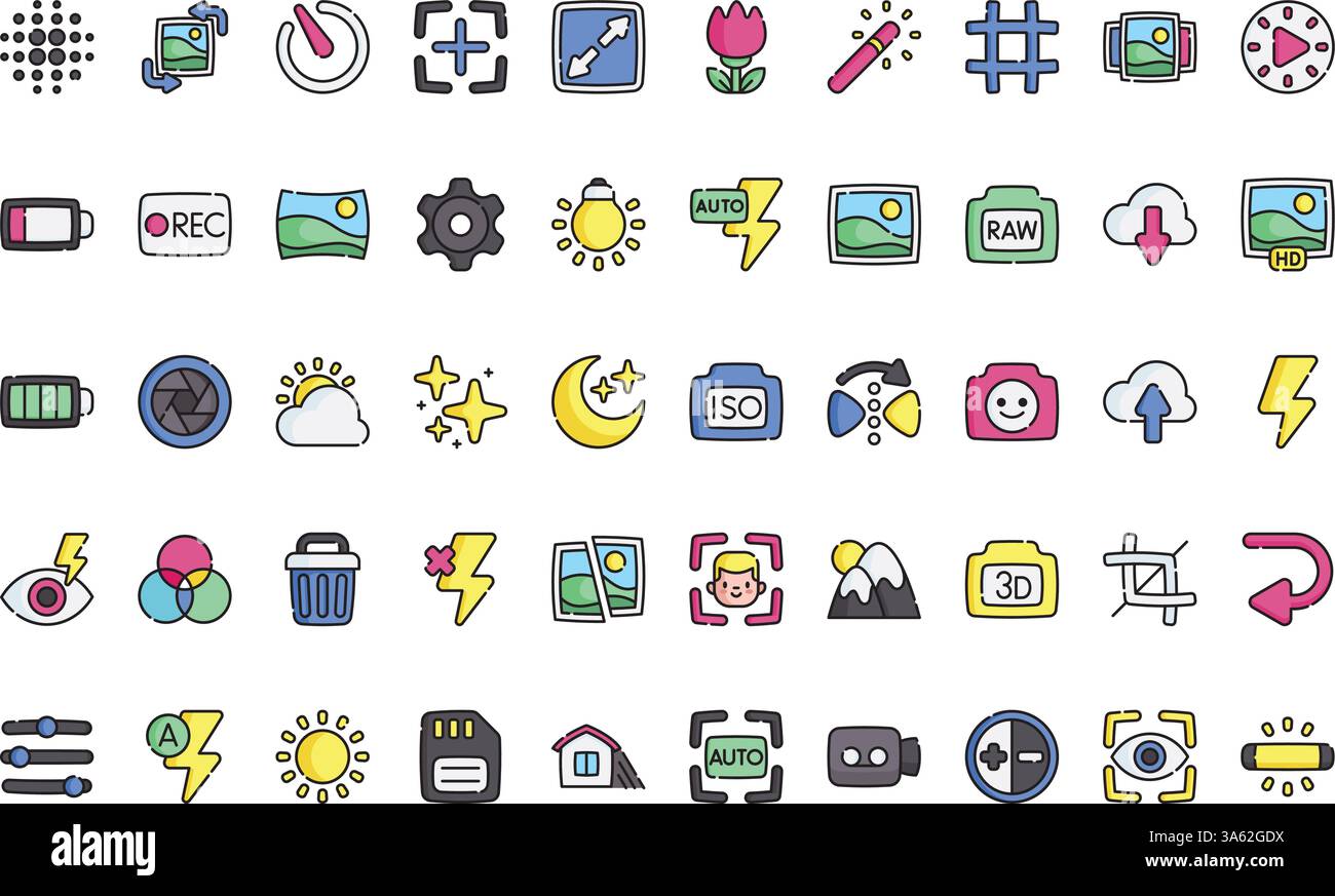 Camera interface icons High-Quality Vector Icons Collection with Editable Stroke. Ideal for Professional and Creative Projects. Stock Vector