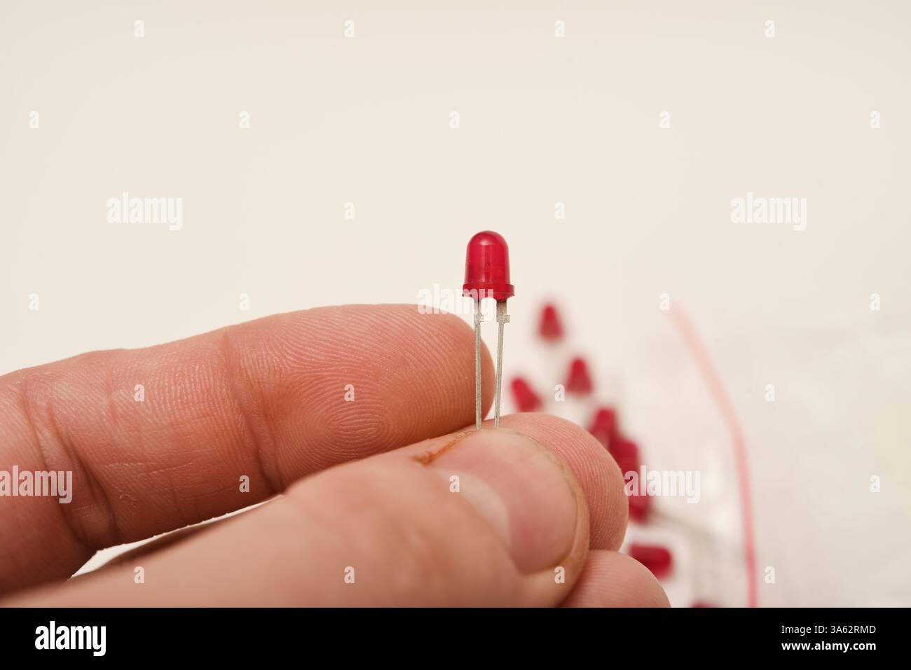 Red LEDs. The electronic component. Old LED elements. Stock Photo