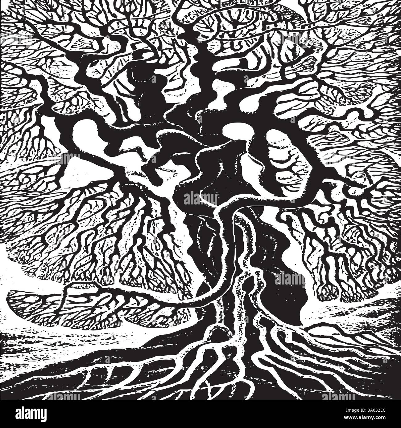 Tree without leaves. Black and white landscape. Vector illustration ...