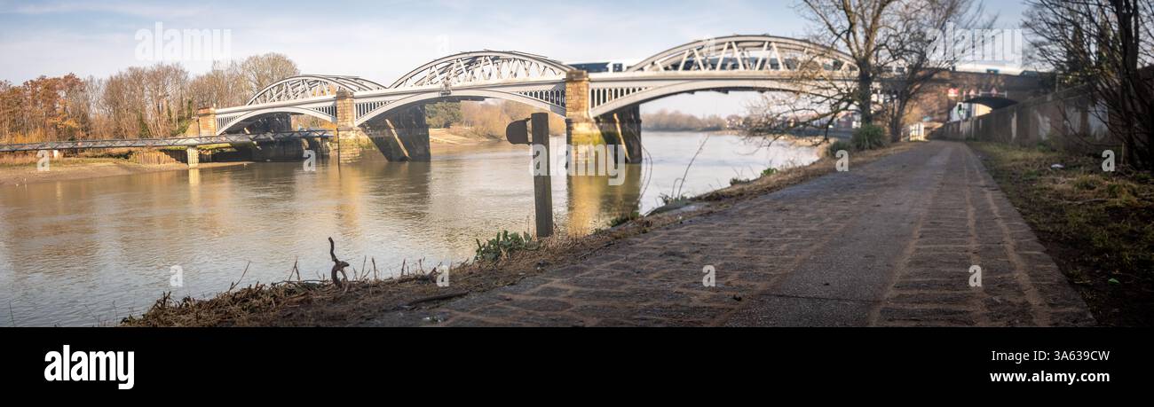 LONDON- MARCH 5, 2025: - Barnes Bridge over the river Thames in south west London Stock Photo