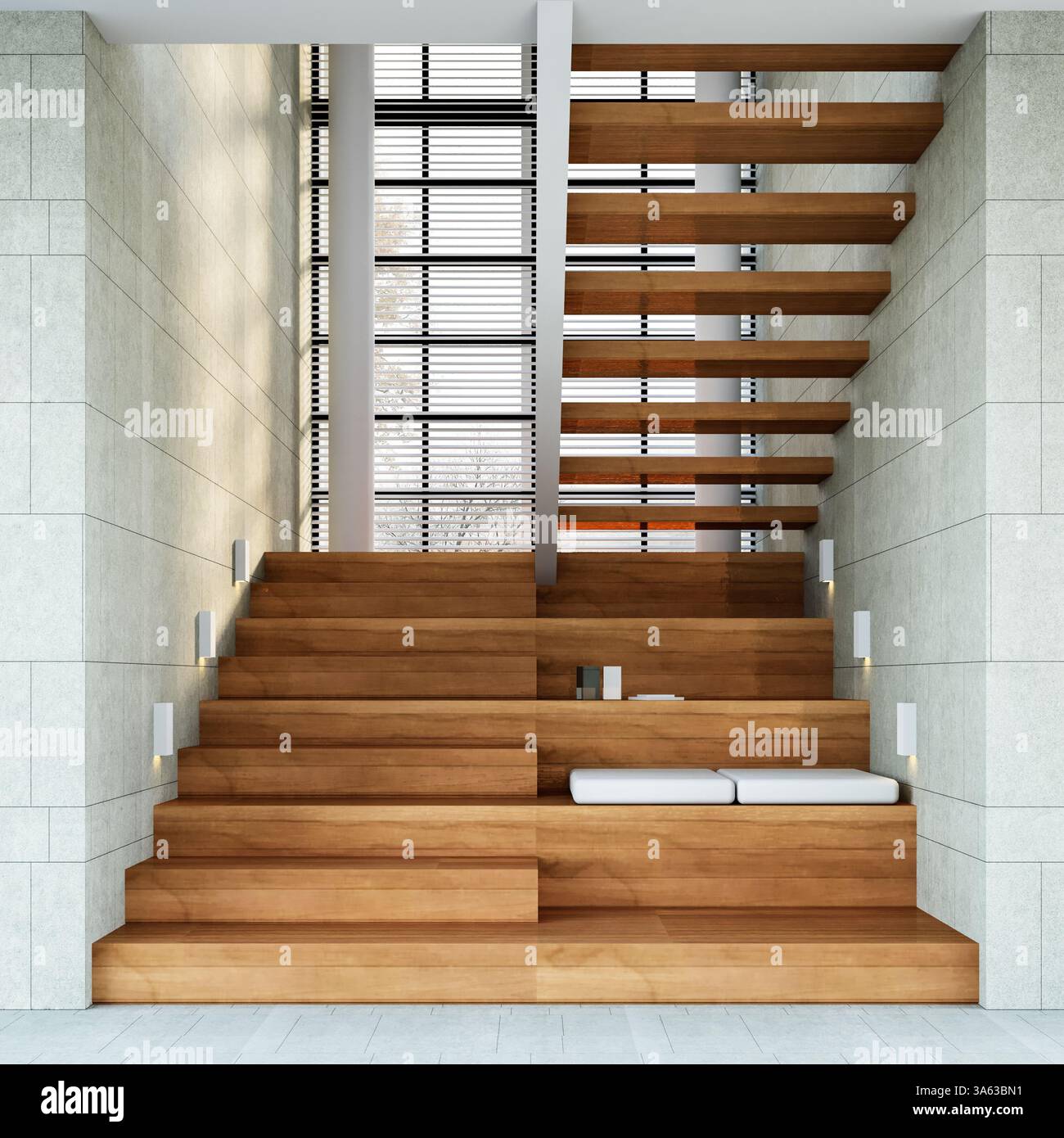 Staircase Rendring Interior of Modern wooden staircase ,3D rendering Stock Photo - Alamy