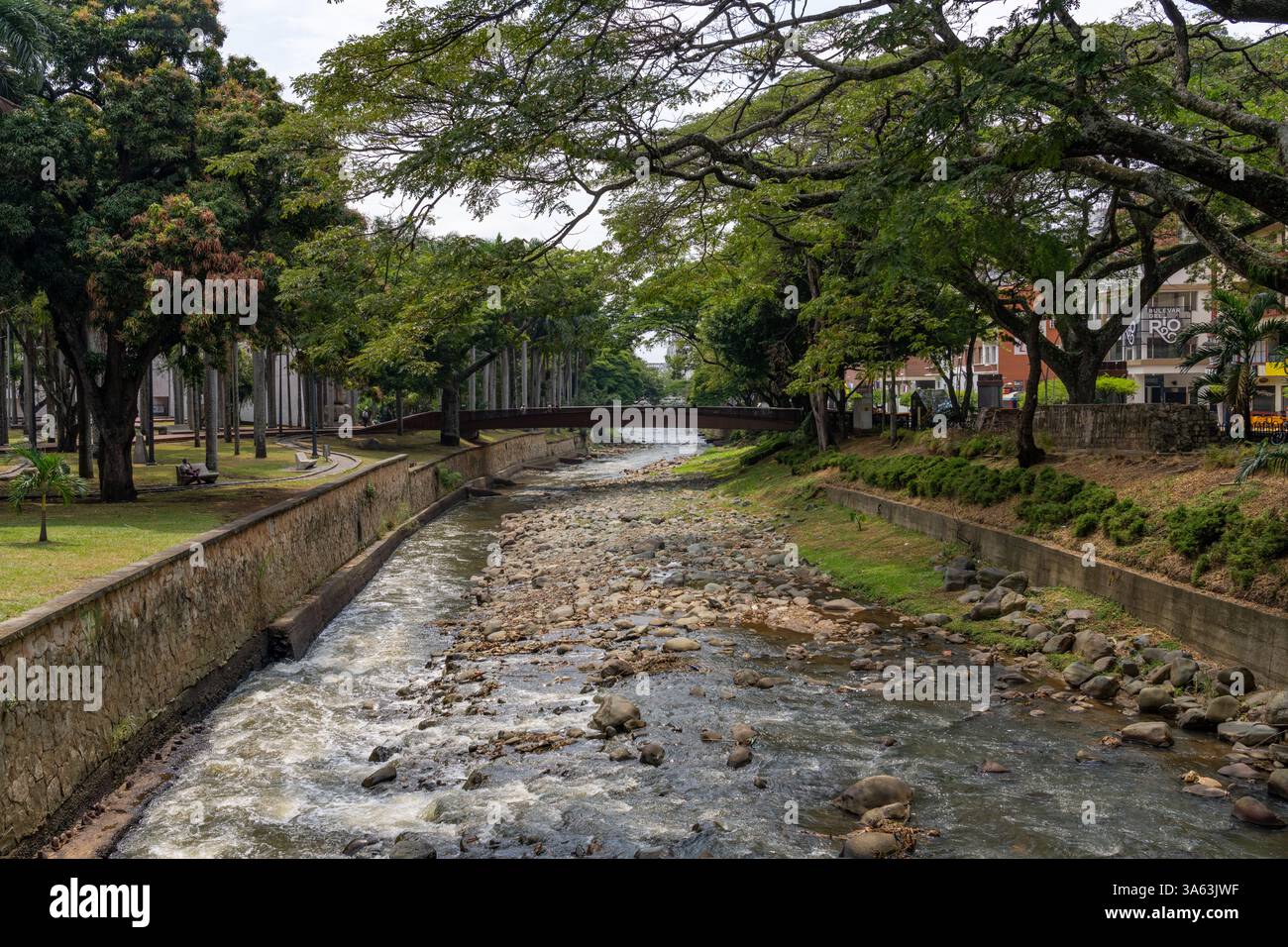 The Cali River and a riverside park in the city of Cali, Colombia Stock ...