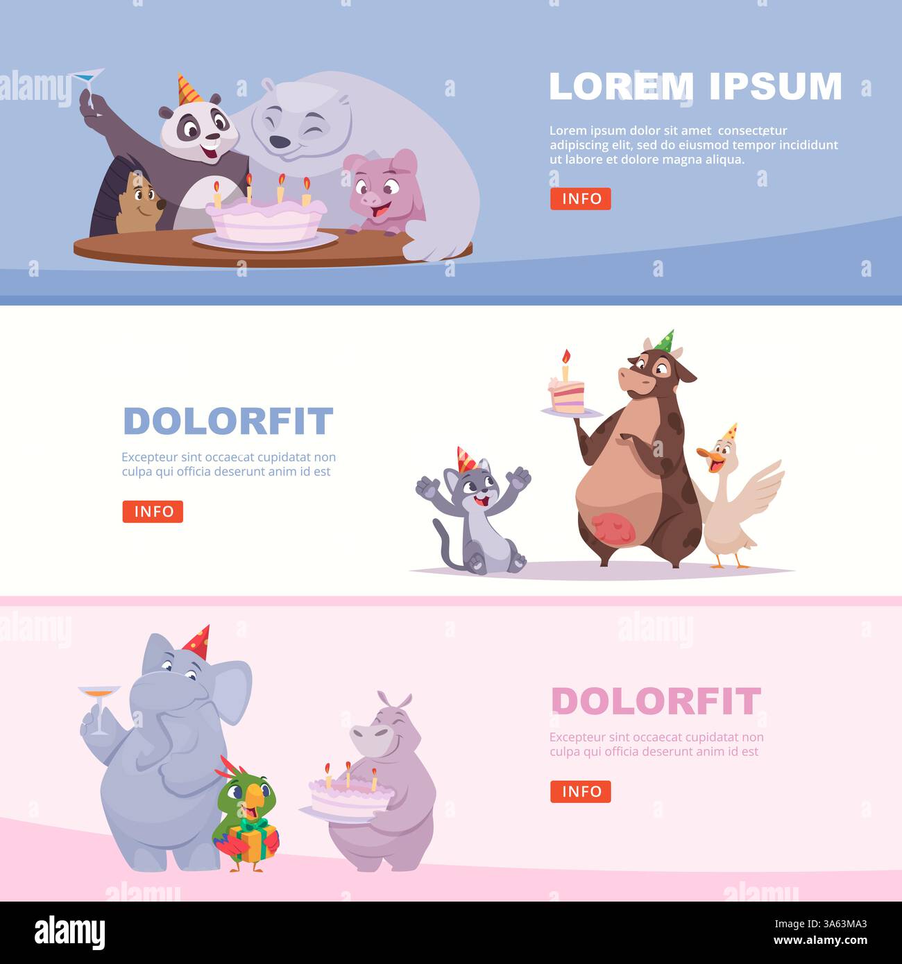 Birthday banners. animals celebrate on birthday party Stock Vector