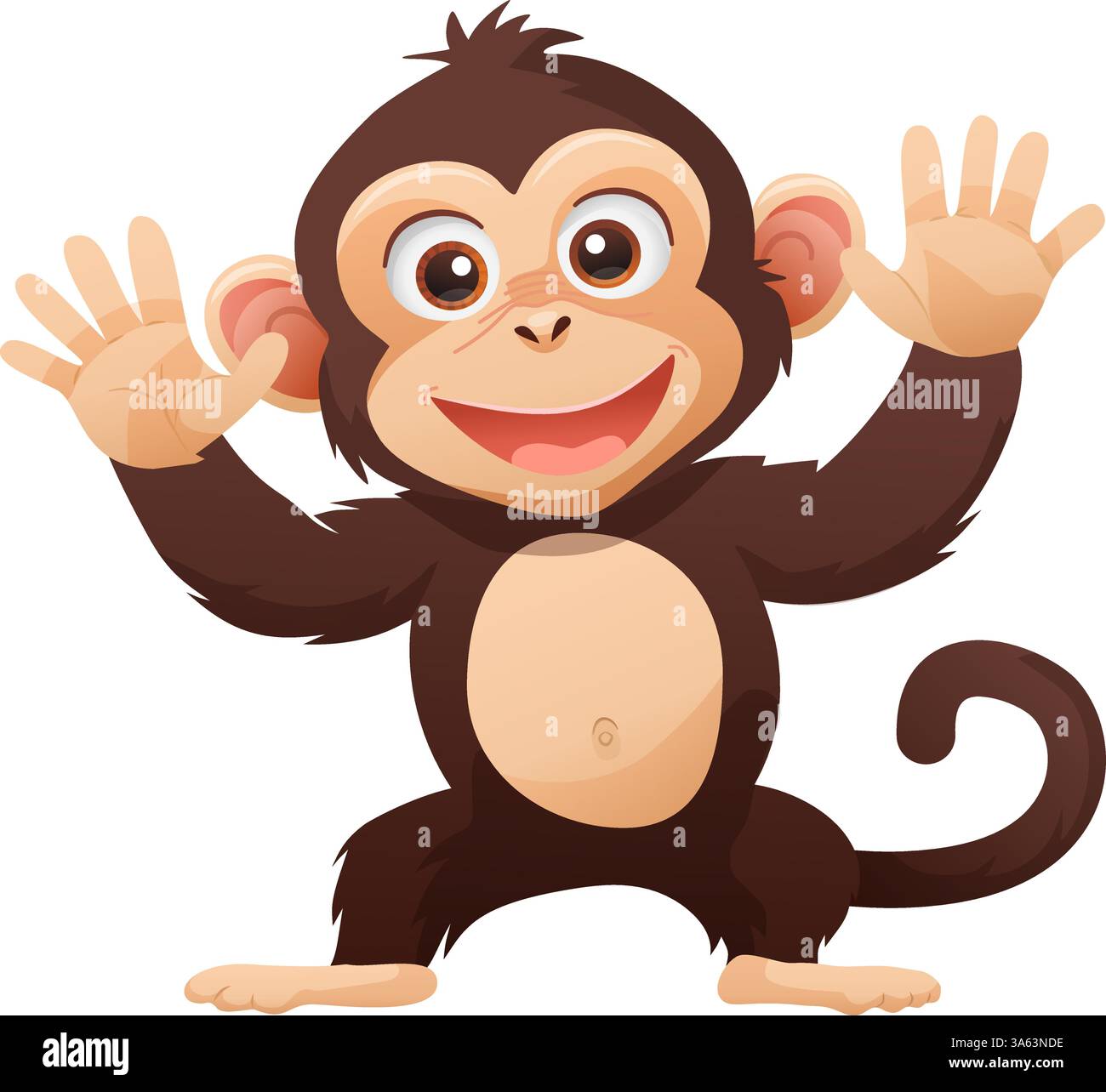 Cute Monkey Character, Waving Hand. Stock Vector