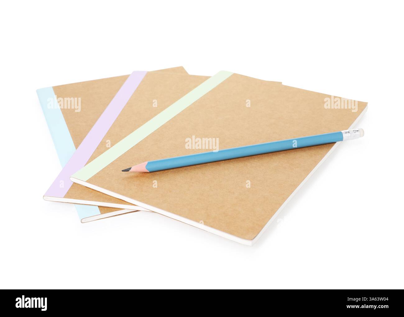 Different copybooks and pencil isolated on white Stock Photo - Alamy