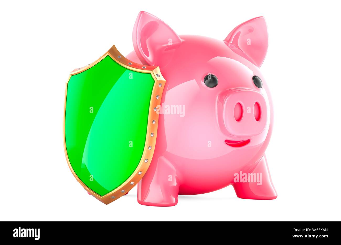 Piggy bank with shield, 3D rendering isolated on white background Stock ...