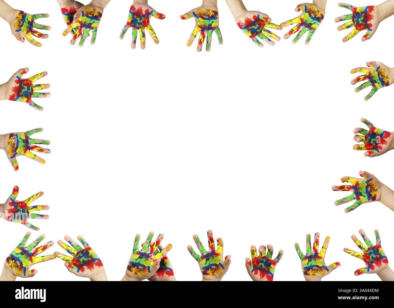 Children's hands painted with colorful paint. Infant border frame Stock ...