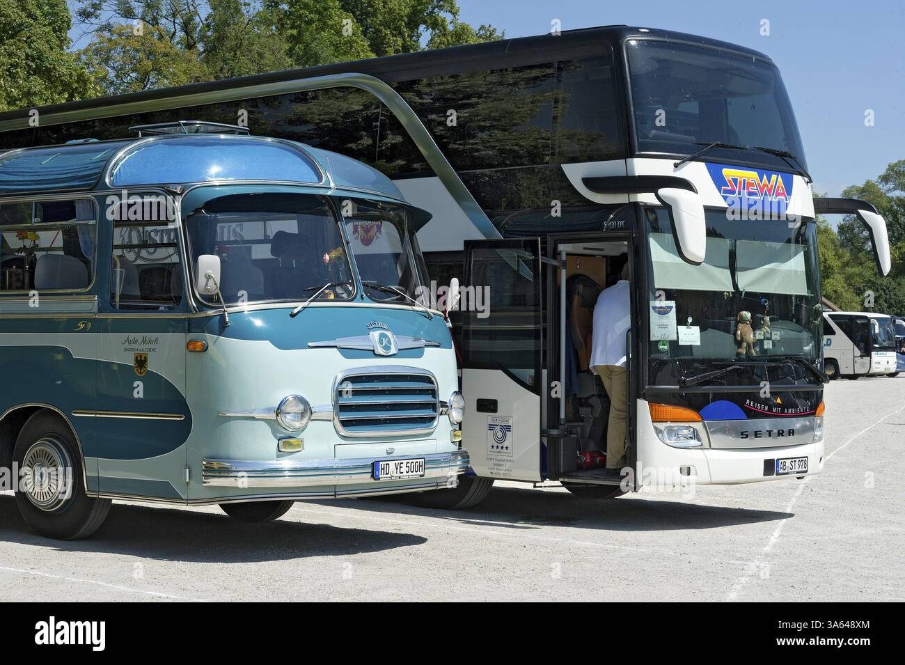 Vintage Setra coach S9, built in 1960, modern Setra double-decker bus S ...