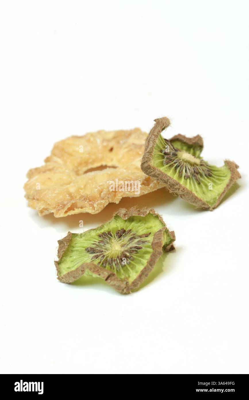 Dried pineapple slices and dried kiwi slices, dried fruit Stock Photo