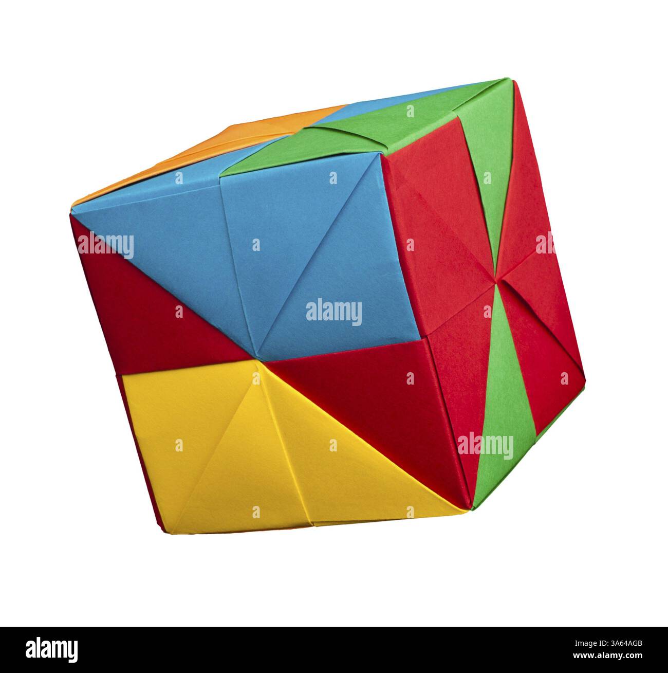 Paper made multi colored patterned cubes folded origami style Stock Photo