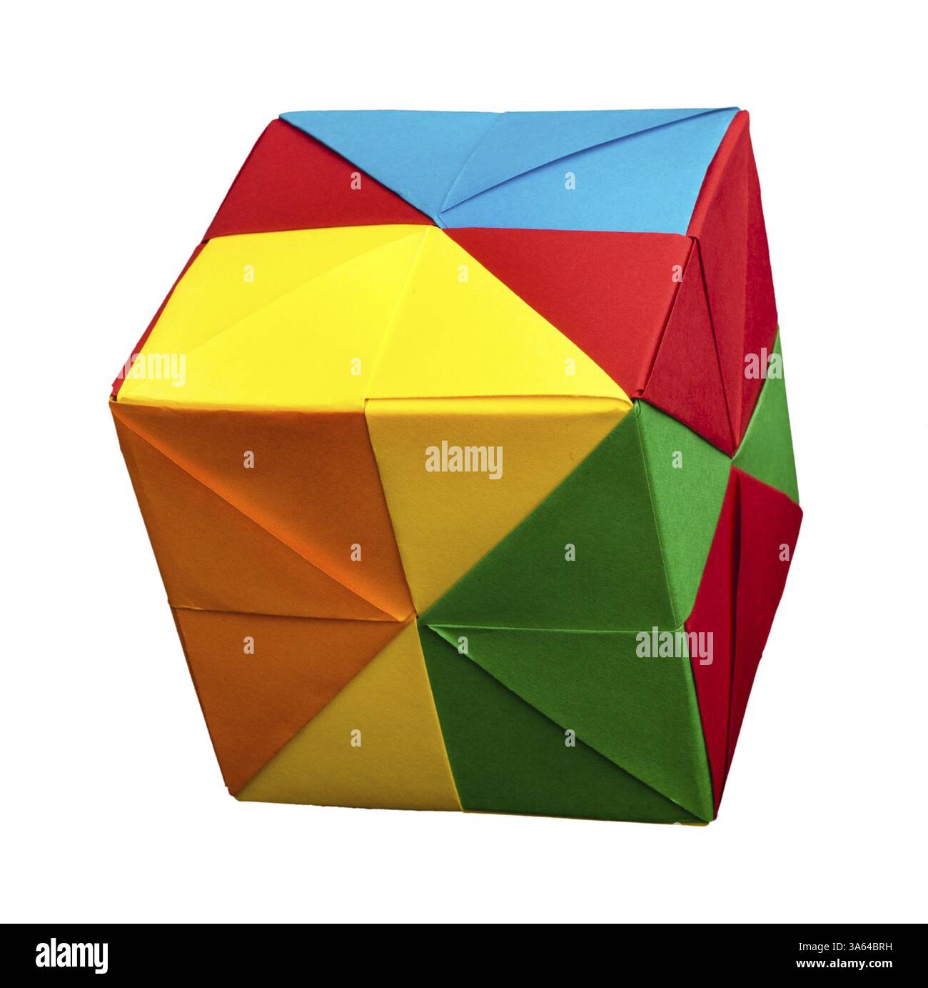 Paper made multi colored patterned cubes folded origami style Stock Photo