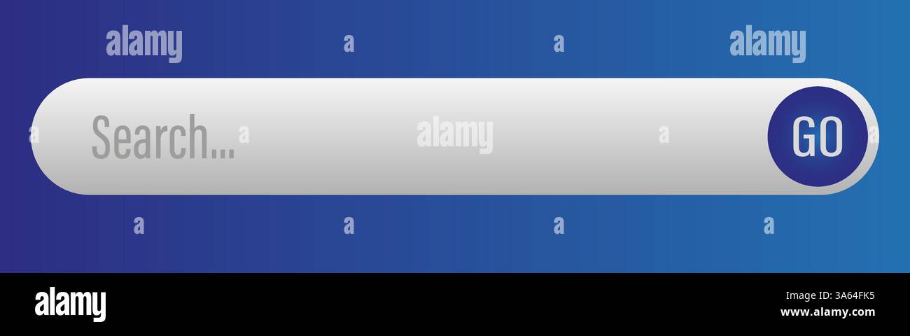 Search bar UI. Gradient blue background. Magnifying glass icon. Text input field. Stock Vector