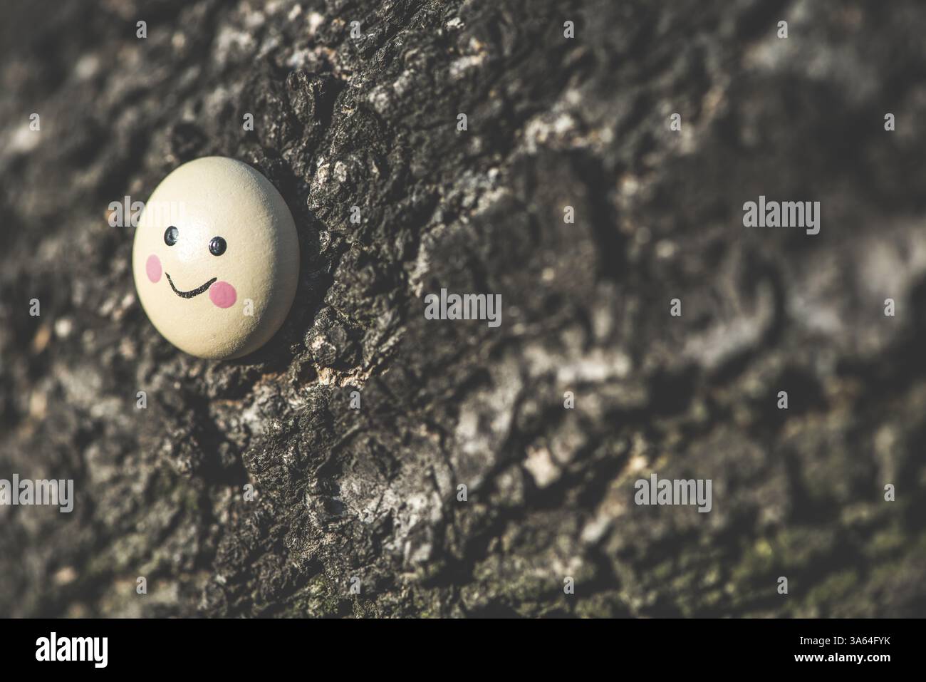 Smile icon miniature on tree twig Stock Photo
