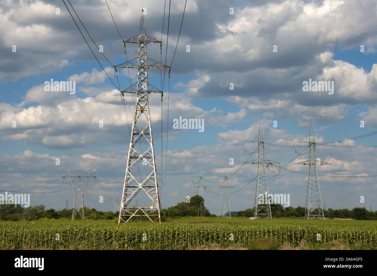 Wires pole with blue sky electrical wires on a background hi-res stock ...
