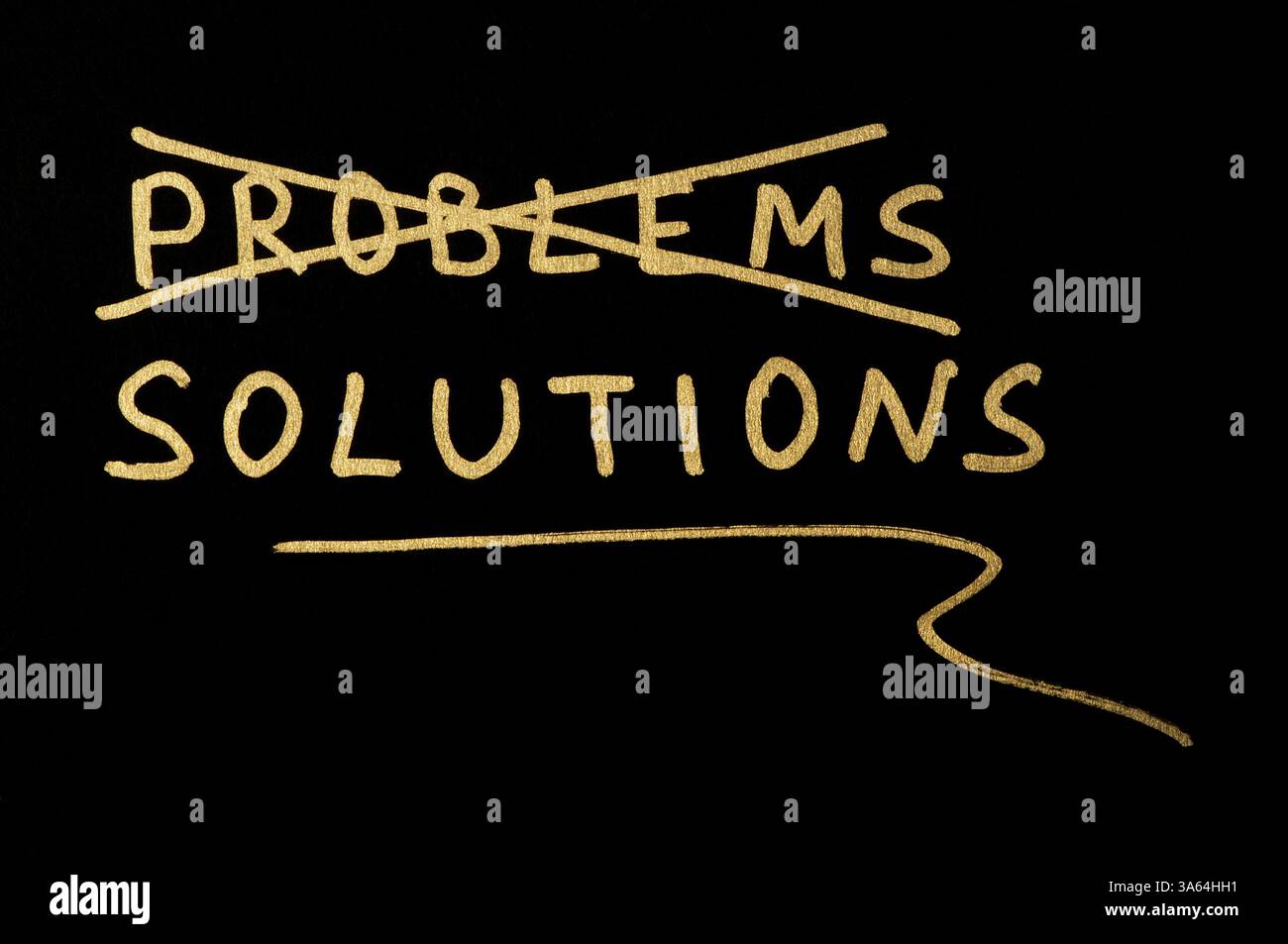 Problems and solutions concept text over black Stock Photo - Alamy