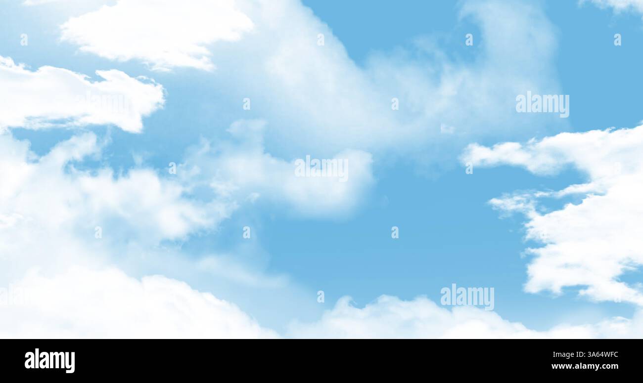 Bright blue sky with fluffy white clouds creating serene and peaceful ...