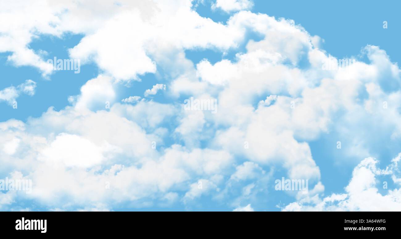 Fluffy white clouds floating across bright blue sky on sunny day Stock ...