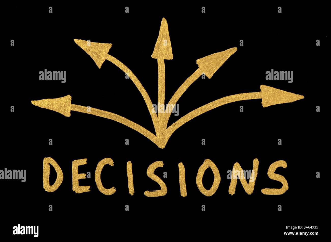 Word Decision and arrows over black Stock Photo