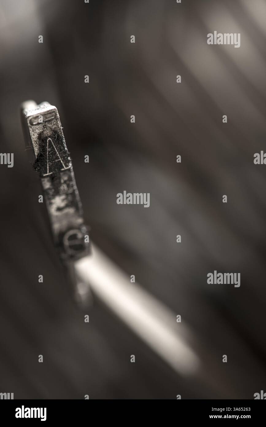 Plate letter A on a typewriter. Close up Stock Photo