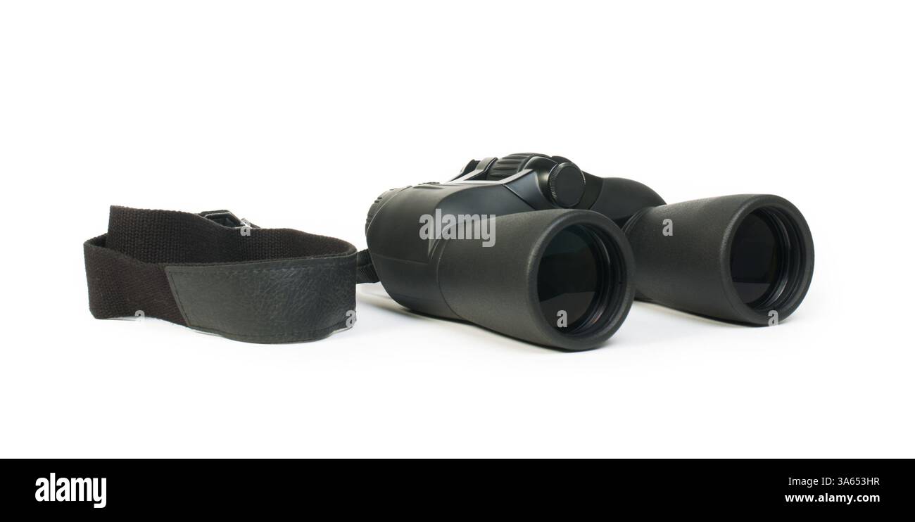Binoculars white isolated studio shot. Black Binocular Stock Photo