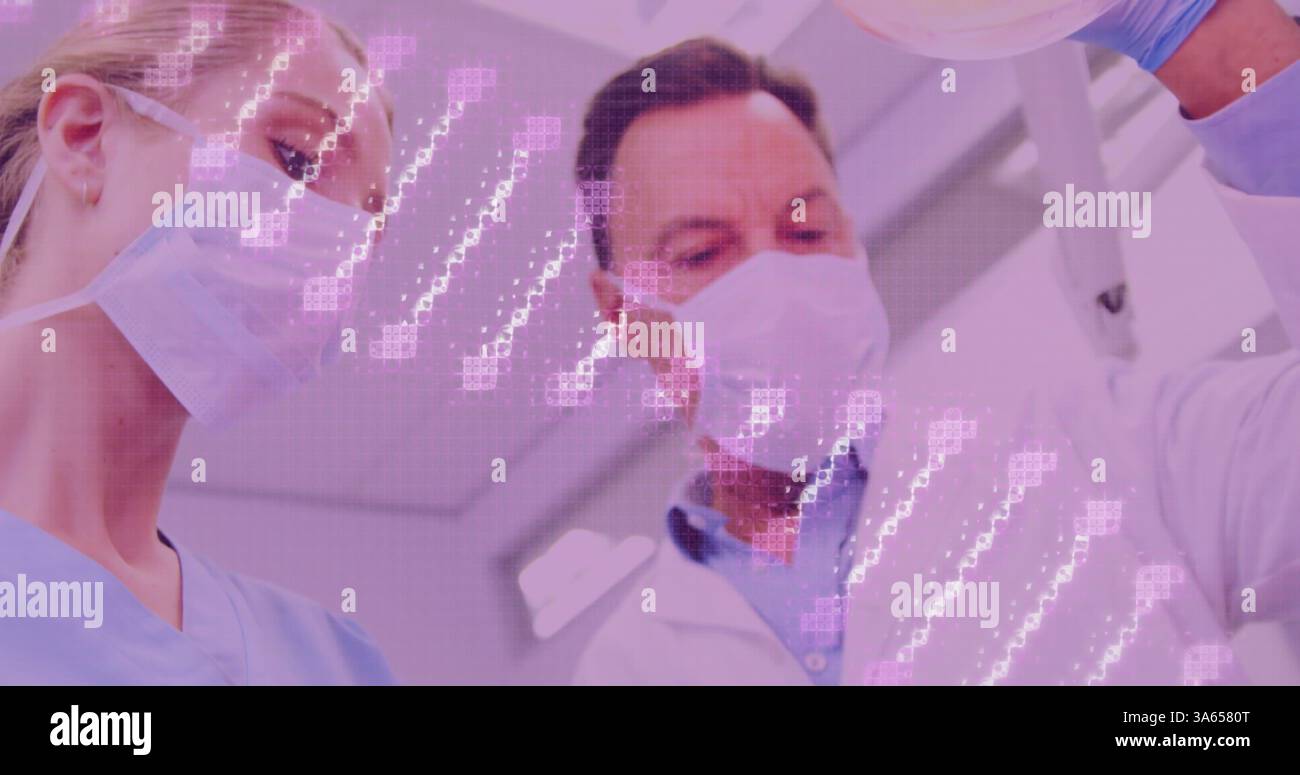 Strand Face Image of dna strand spinning over male and female dentists in face ...