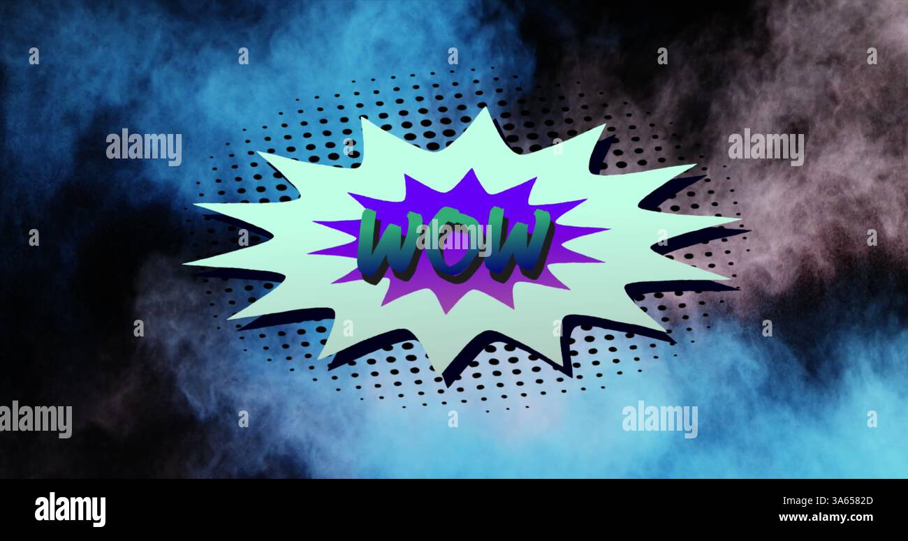 Image of wow text over comic retro speech bubble with blue and grey ...