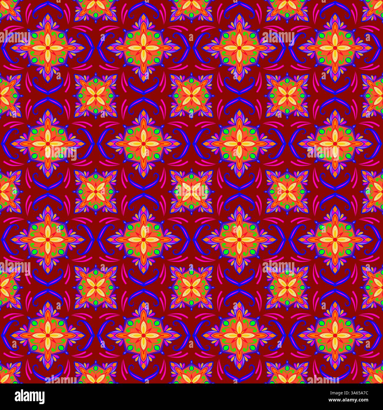 Dark Royal Mandala Pattern with Blue and Orange Accents Stock Photo