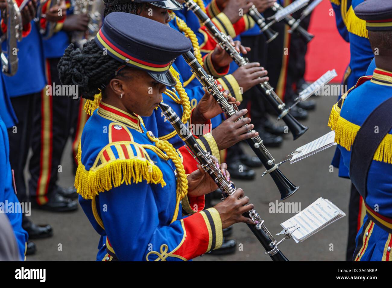 Kenya police presidential escort band plays during the ceremonial
