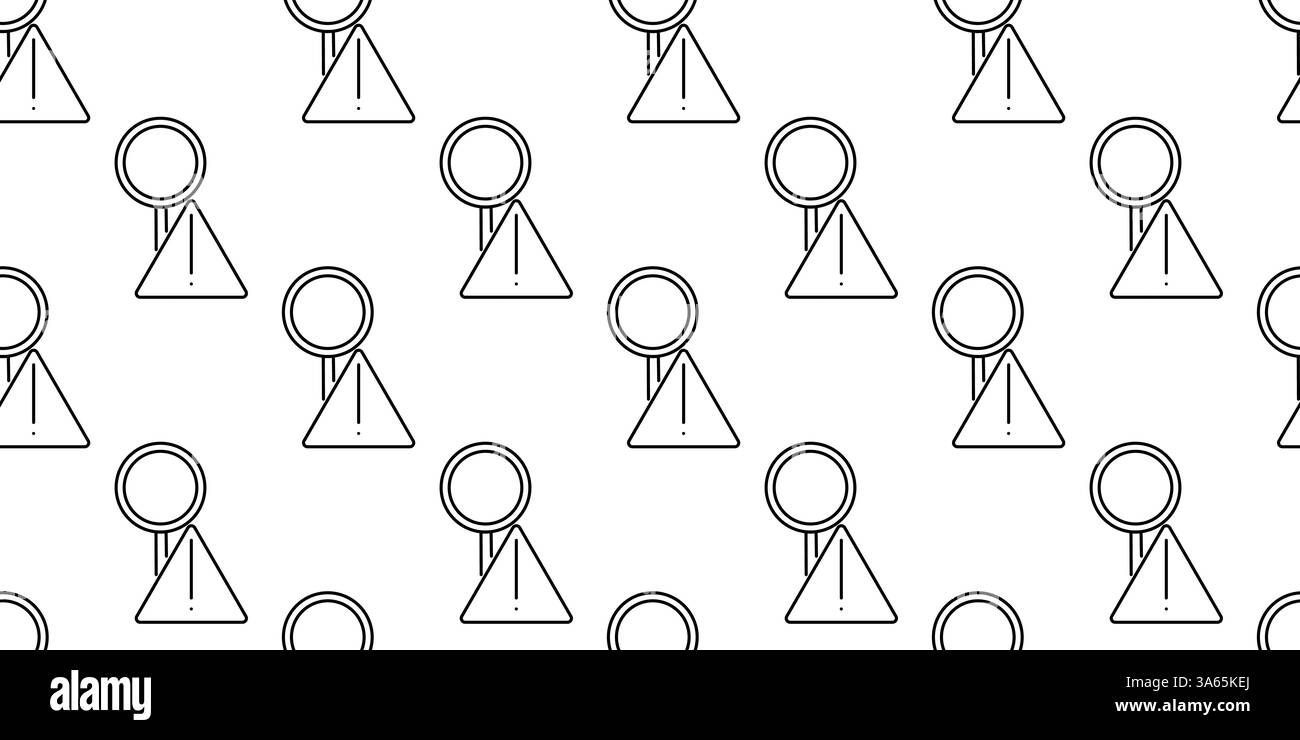 Geometric pattern of triangles, circles, and exclamation marks on a white background Stock Vector