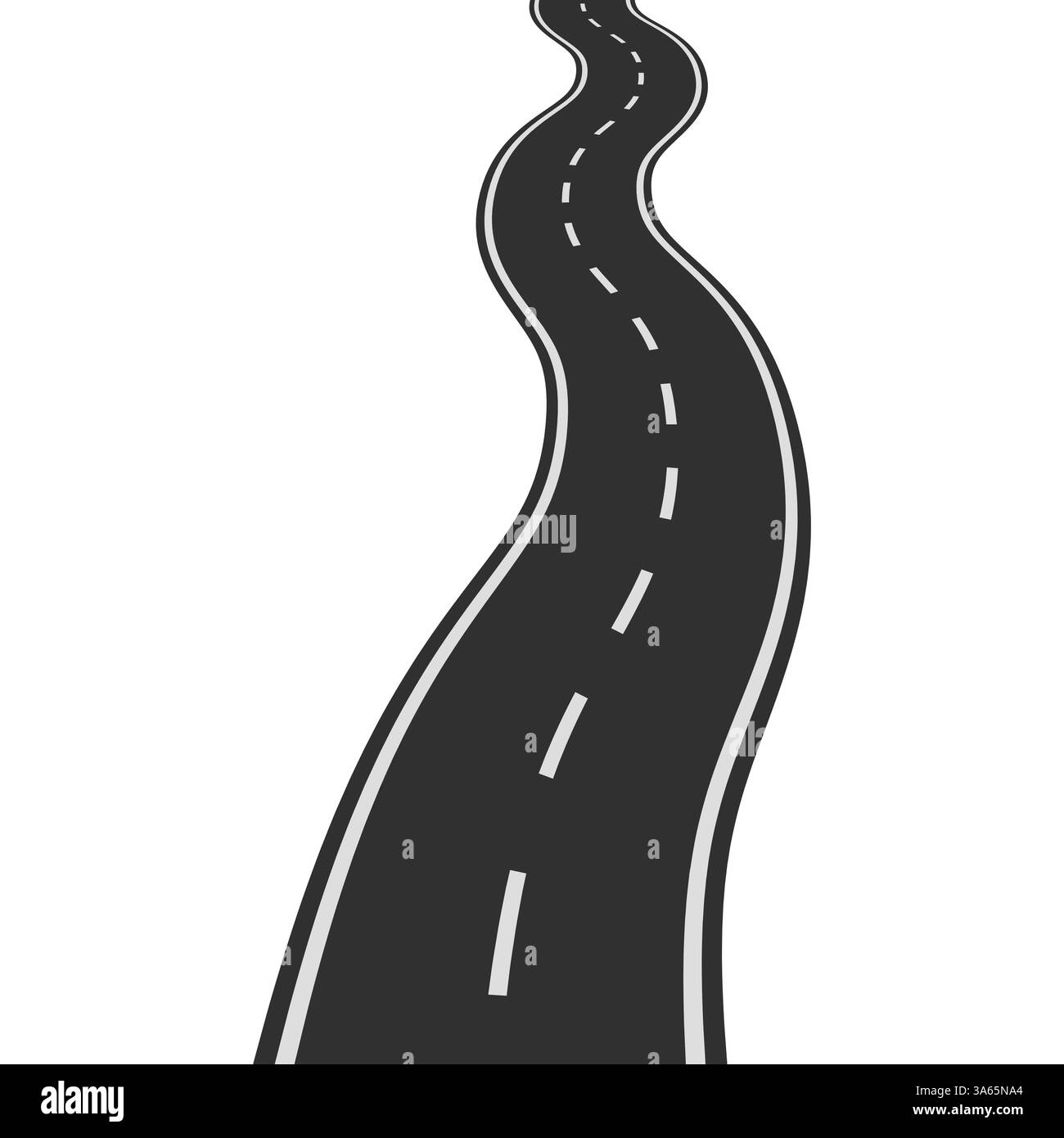 Curved asphalt road, with dashed line viewed in dynamic perspective Stock Vector