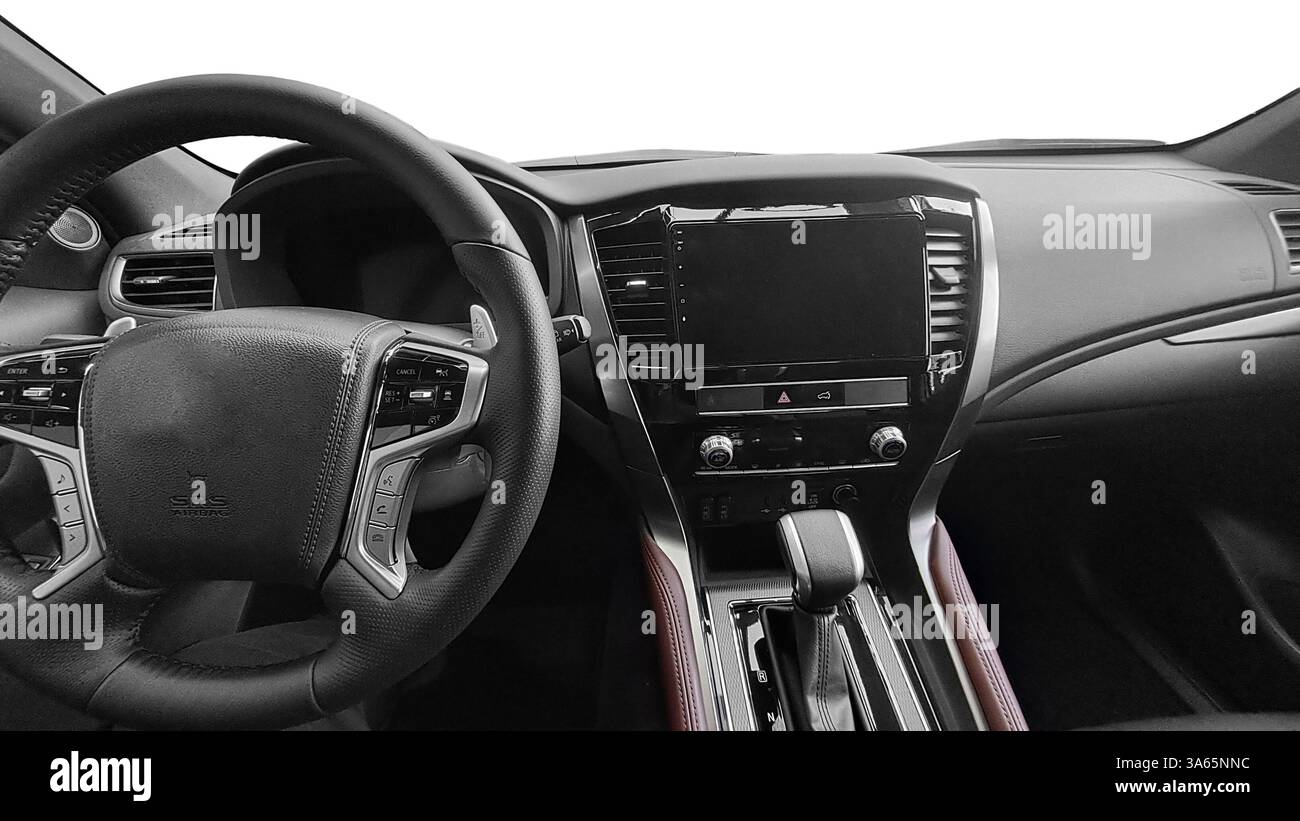 Automatic gearbox handle in a car as background Stock Photo