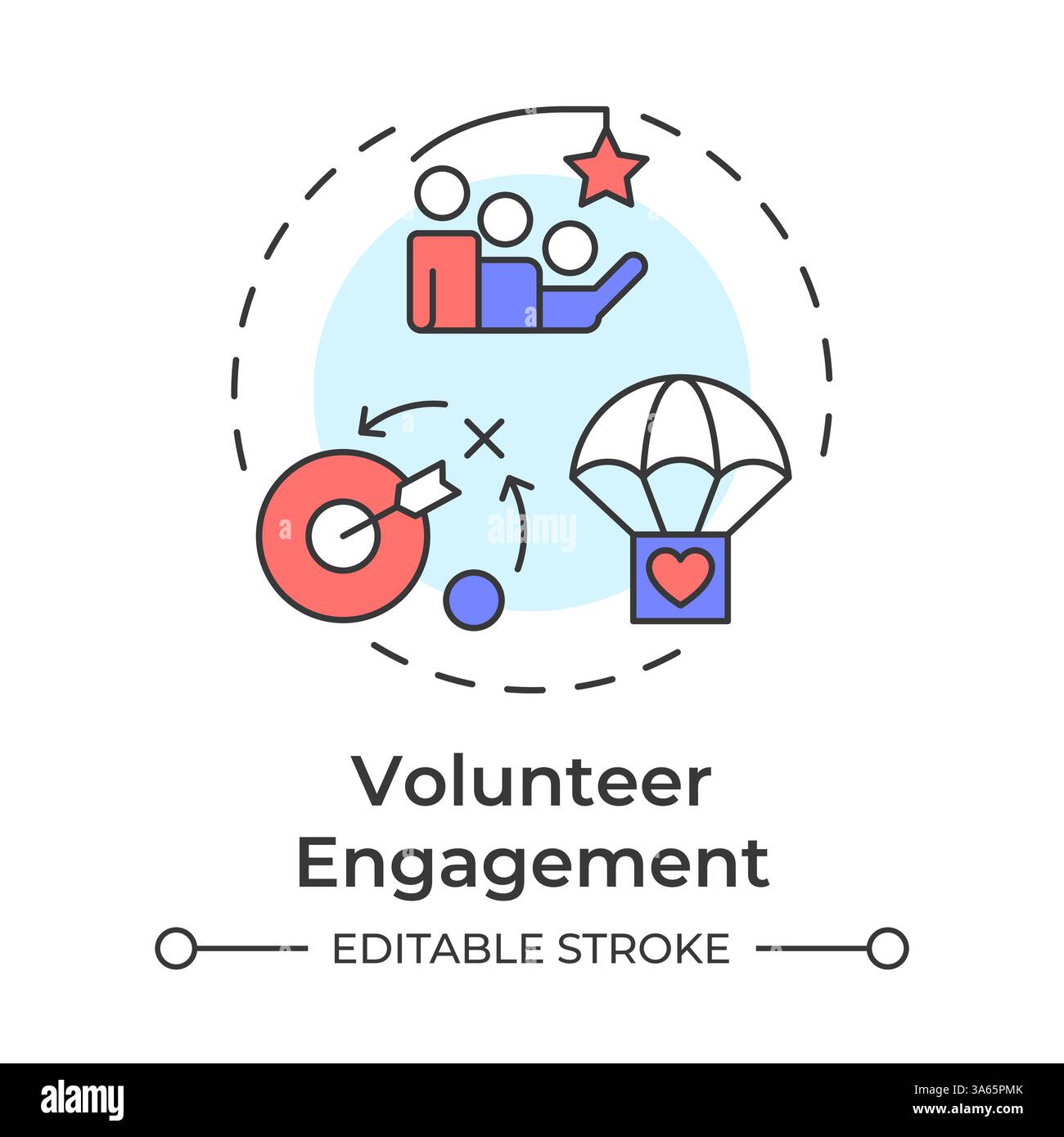 Volunteer engagement multi color concept icon Stock Vector