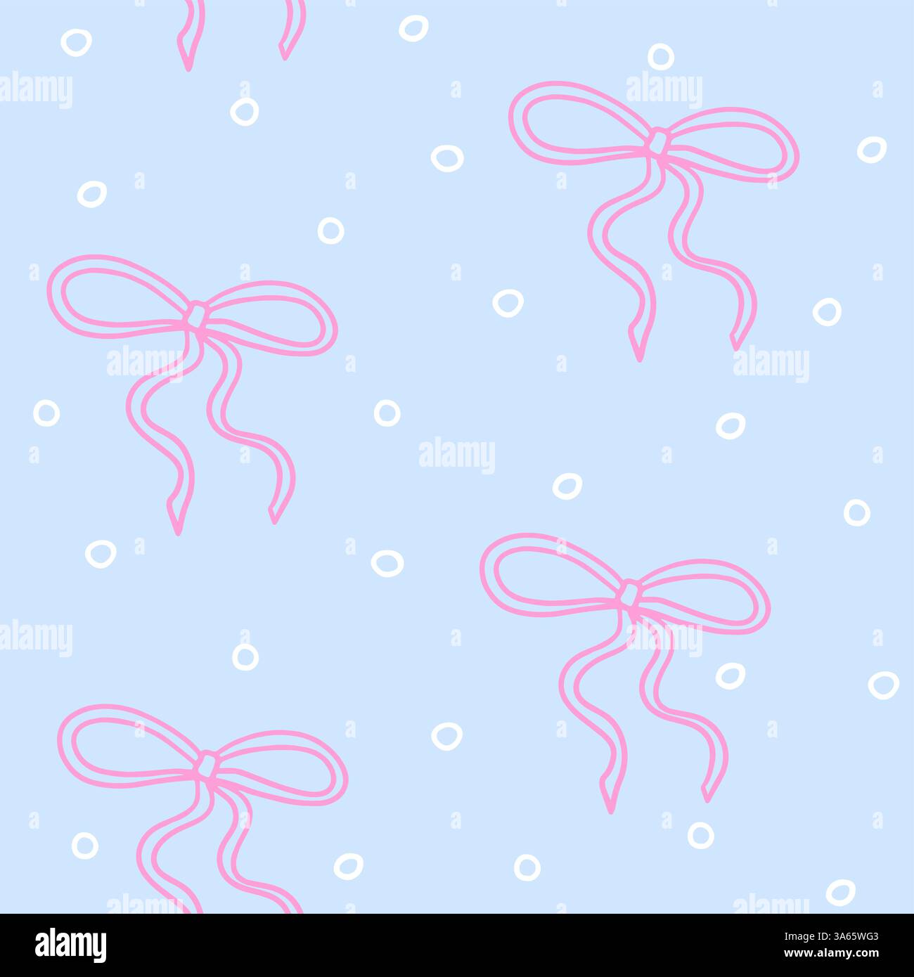 Cute Coquette seamless pattern. Pink Girly Bows and Dots on Blue ...