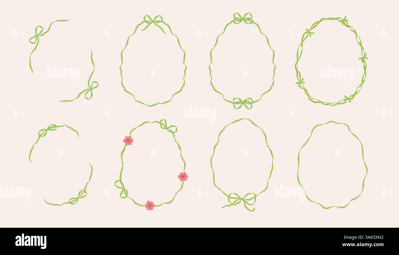 Cute Ribbon Bow Frames Set in egg form. Vector illustration Stock Vector